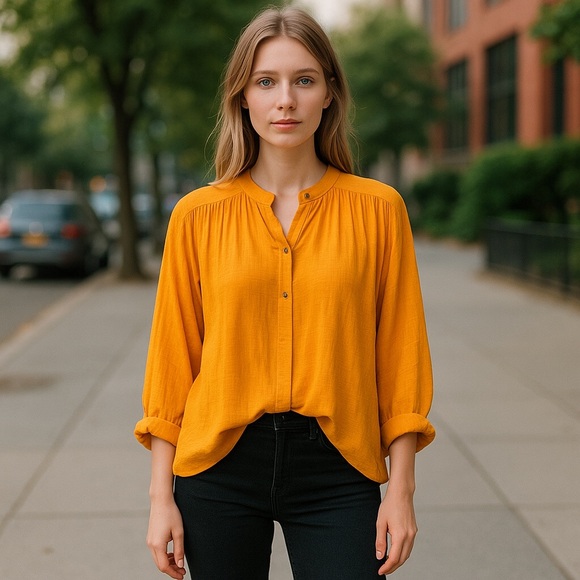 🌻 Host Pick!!! Anthropologie Bryn Yellow Batwing Oversized Top 545 - Picture 2 of 5